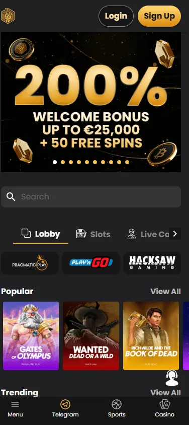 Lucky Block Casino games area on a mobile phone