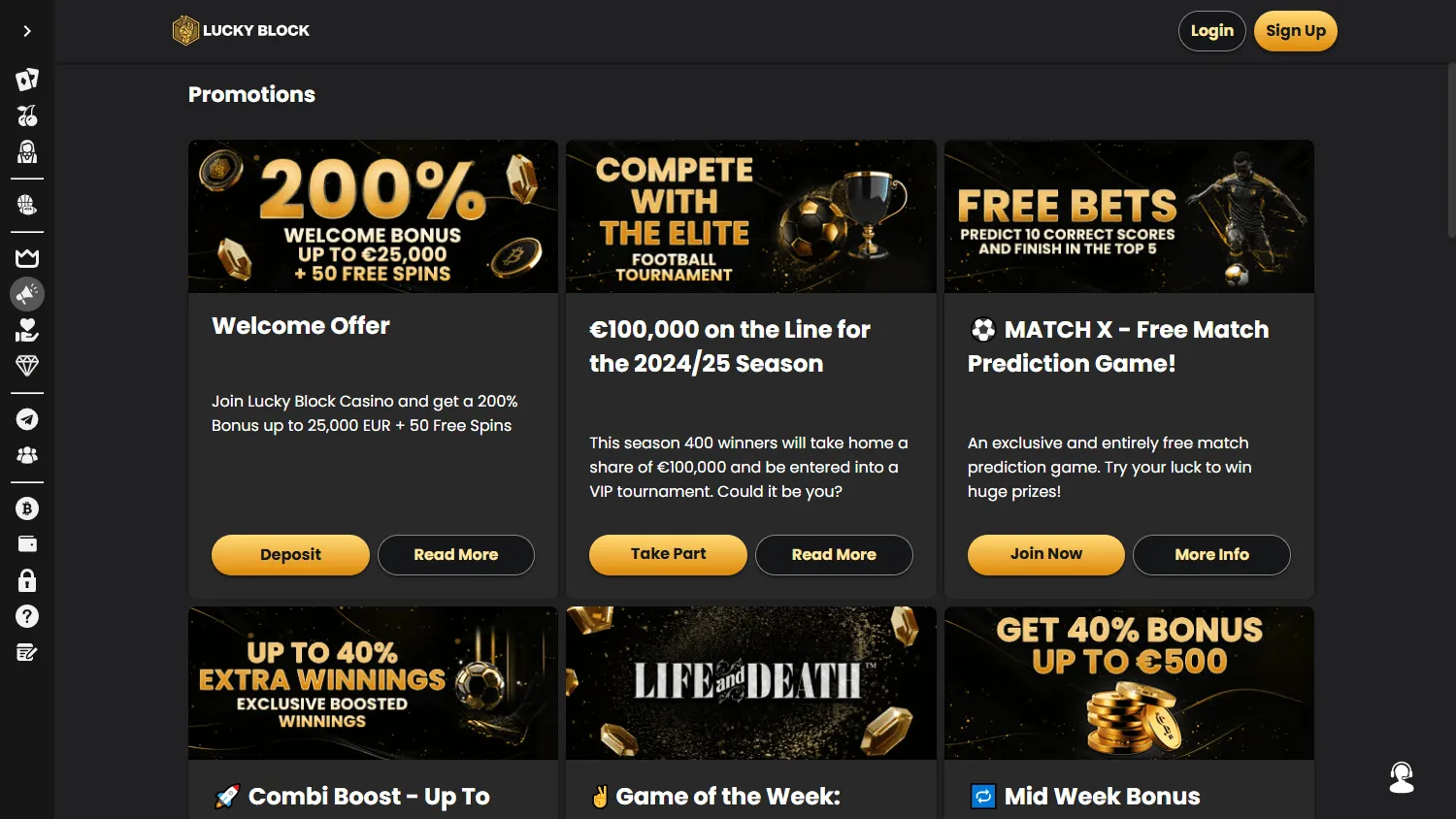 Lucky Block Casino promotions area on desktop